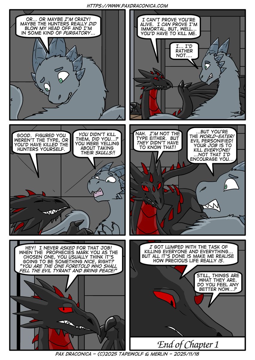 Like many people, Fiskul doesn't like their job very much.
#furry #comics #furryart #dragons

Previous pages of Pax Draconica are here: paxdraconica.com/paxdrac1.php?s…