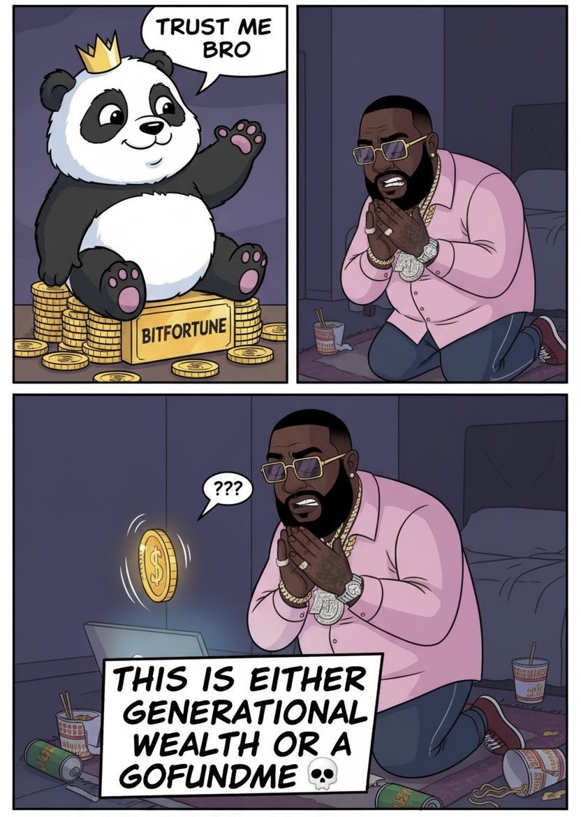 viccweb3's tweet image. literally @RickRoss at 3AM risking it all on @bitfortune 🐼💀