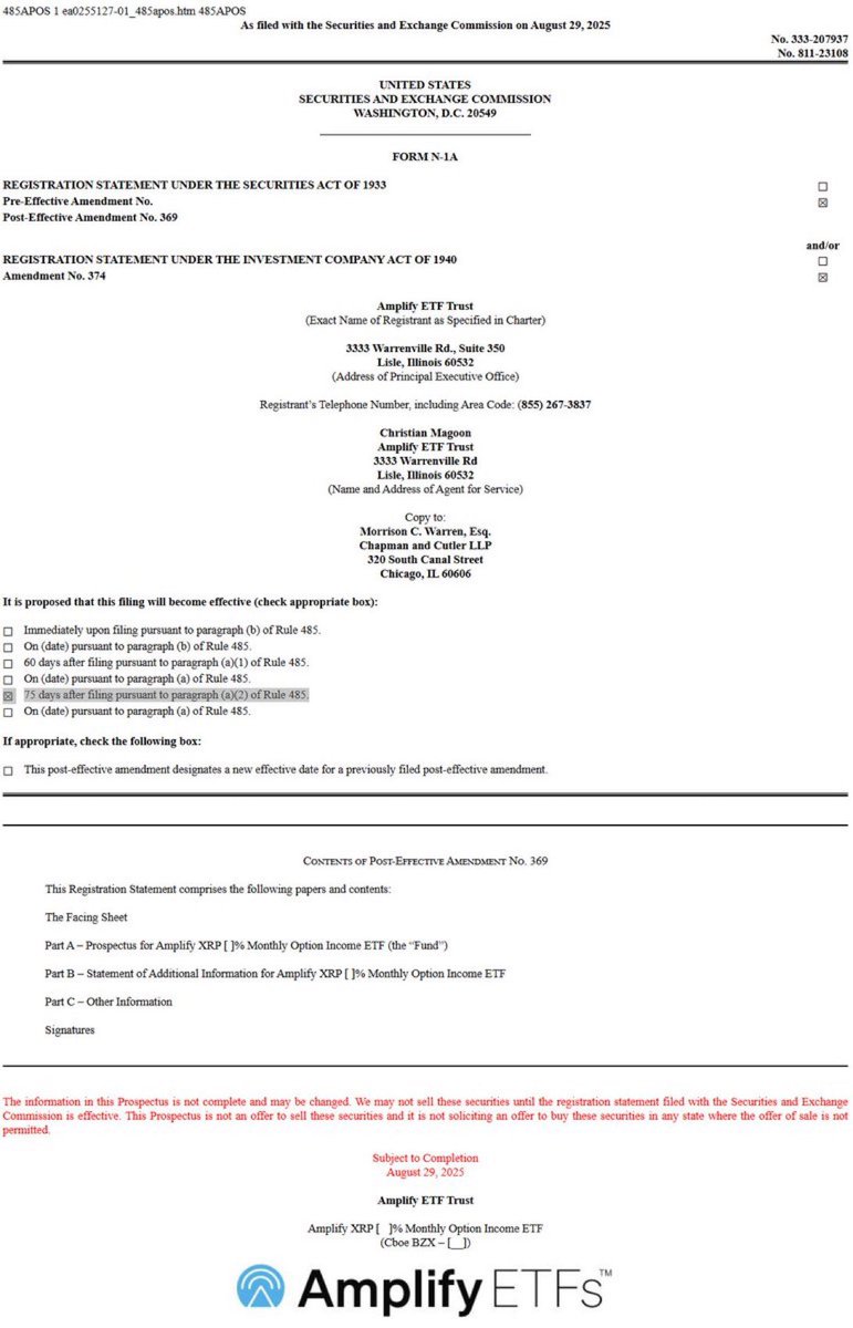 RippleXrpie's tweet image. 🚨BREAKING: CBOE got an approval to launch the Amplify #XRP ETF Trust tomorrow!