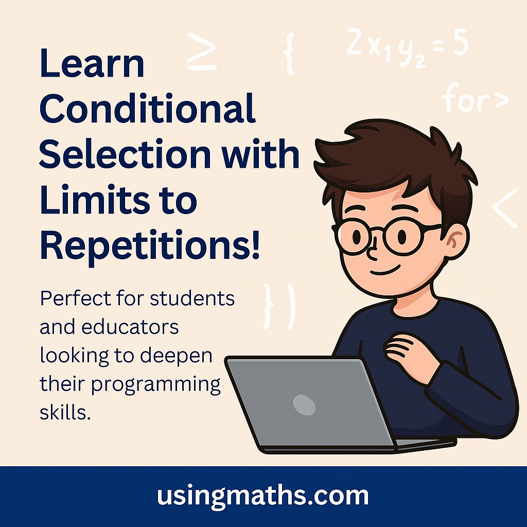 useOfMaths's tweet image. Master **Conditional Selection with Limits to Repetitions** in #VisualBasic 💻  
A must‑read for students &amp;amp; educators who want cleaner, smarter code.  
🔗 usingmaths.com/tertiary/visua…  
#Coding #EdTech #Programming