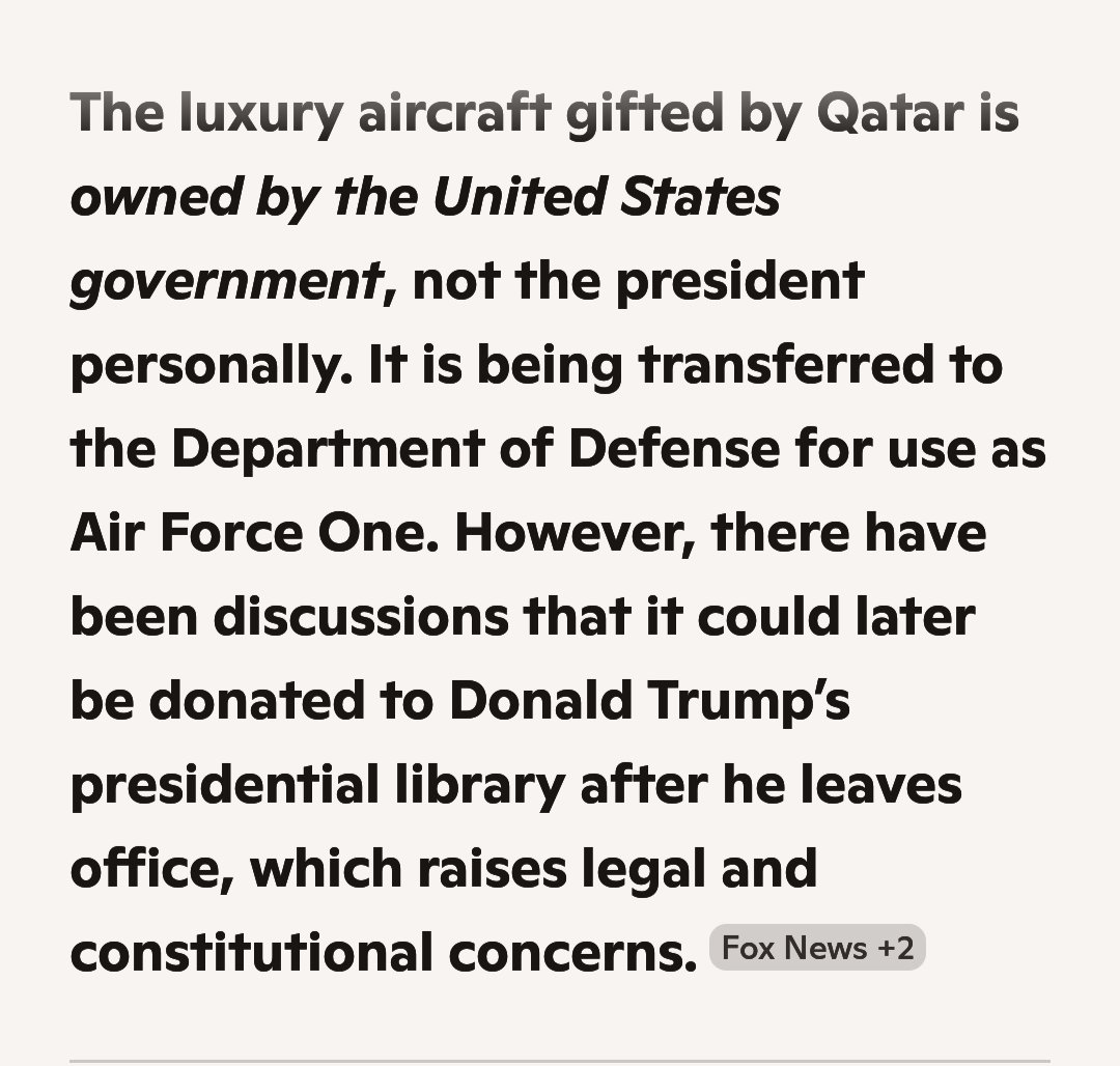SamathaCook45's tweet photo. @AnnieForTruth Aircraft is owned by the United States government, under the custody of the Department Of Defense as Air Force One.  It's not a personal gift to Trump.  Stop making false inferences. https://t.co/OBMZmuhbdM