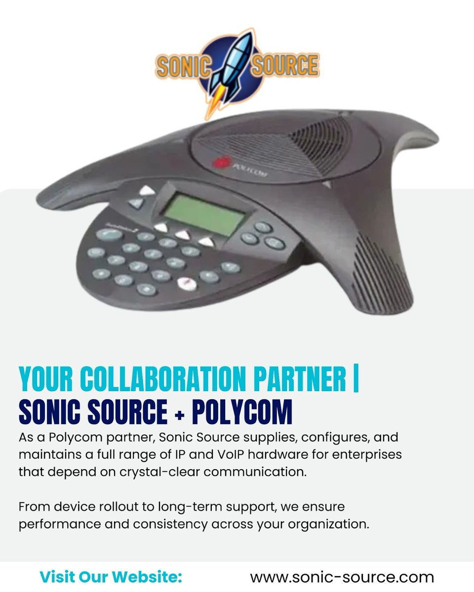 SourceSoni25436's tweet image. Great communication begins with great hardware.
 That’s why Sonic Source partners with Polycom — delivering solutions that keep your business connected, clear, and confident.
 Clarity you can hear. Reliability you can trust.
.
.
.
.
#sonicsource #polycompartner #voipsolutions