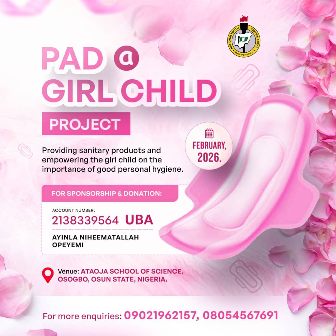 Every girl deserves comfort, confidence, and care. Periods shouldn’t mean shame or missed school days, but for many, they do.
Help us keep her shining! Give the gift of dignity. Every pad keeps a girl’s dream alive.
#PadAGirlProject #EndPeriodPoverty #CharityNG