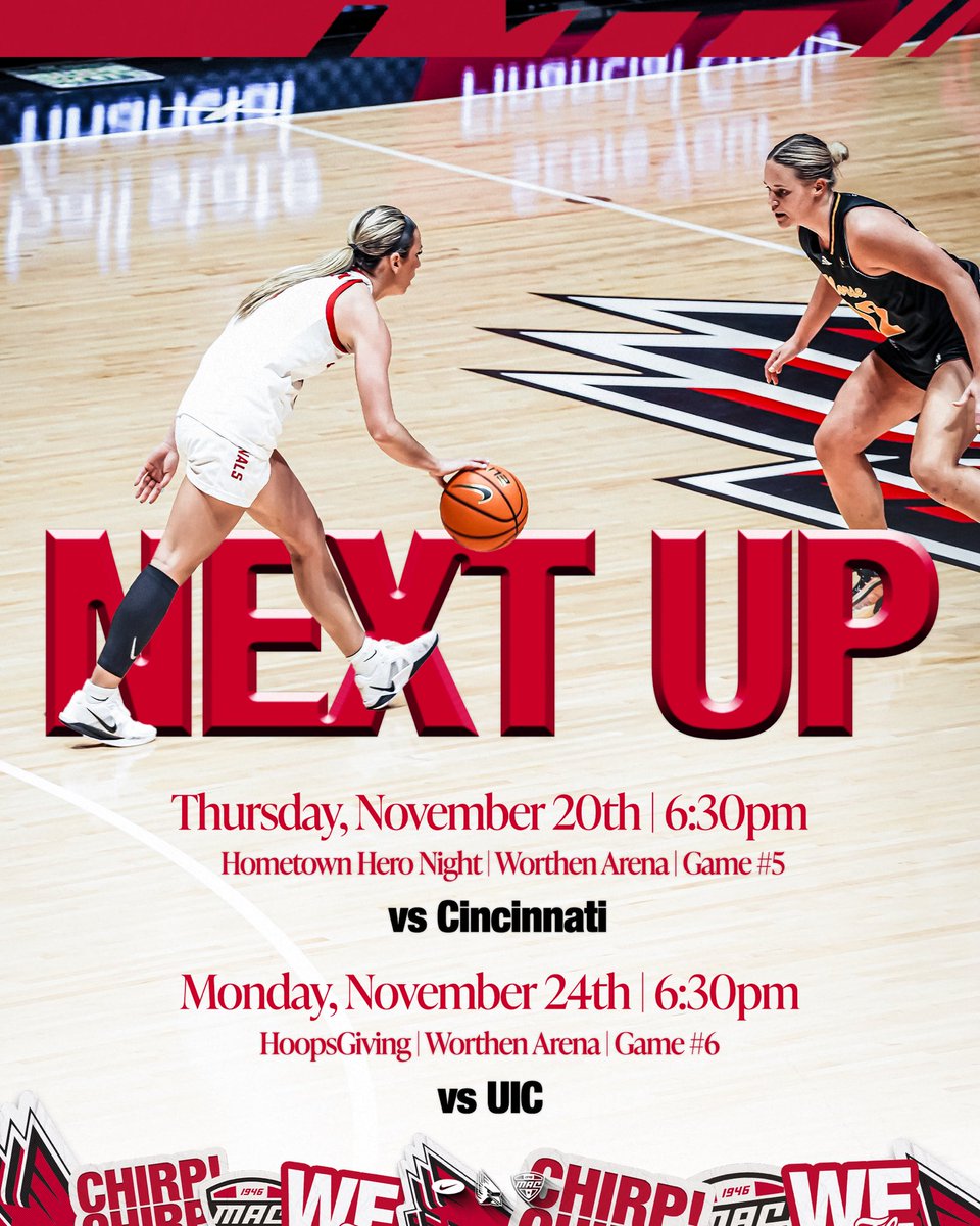 BallStateWBB's tweet image. Next Up : vs @GoBearcatsWBB 🏡

TWO chances to see us at home this week. 

Thursday, Nov 20th | 6:30pm vs Cincy
Monday, Nov 24th | 6:30pm vs UIC 

#ChirpChirp x #AllInOnRed