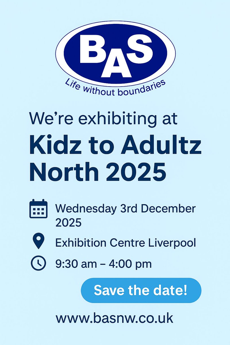 ⏳ Just 2 weeks to go! BAS is heading to <a href="/kidztoadultz/">Kidz to Adultz Exhibitions</a>  North 2025 in Liverpool 🚗🎉

📅 3 Dec | 🕤 9:30–4:00 | 📍 Exhibition Centre Liverpool

✨ Meet the team, see products in action &amp; explore solutions for accessible driving!

#BASNW #DrivingMobility