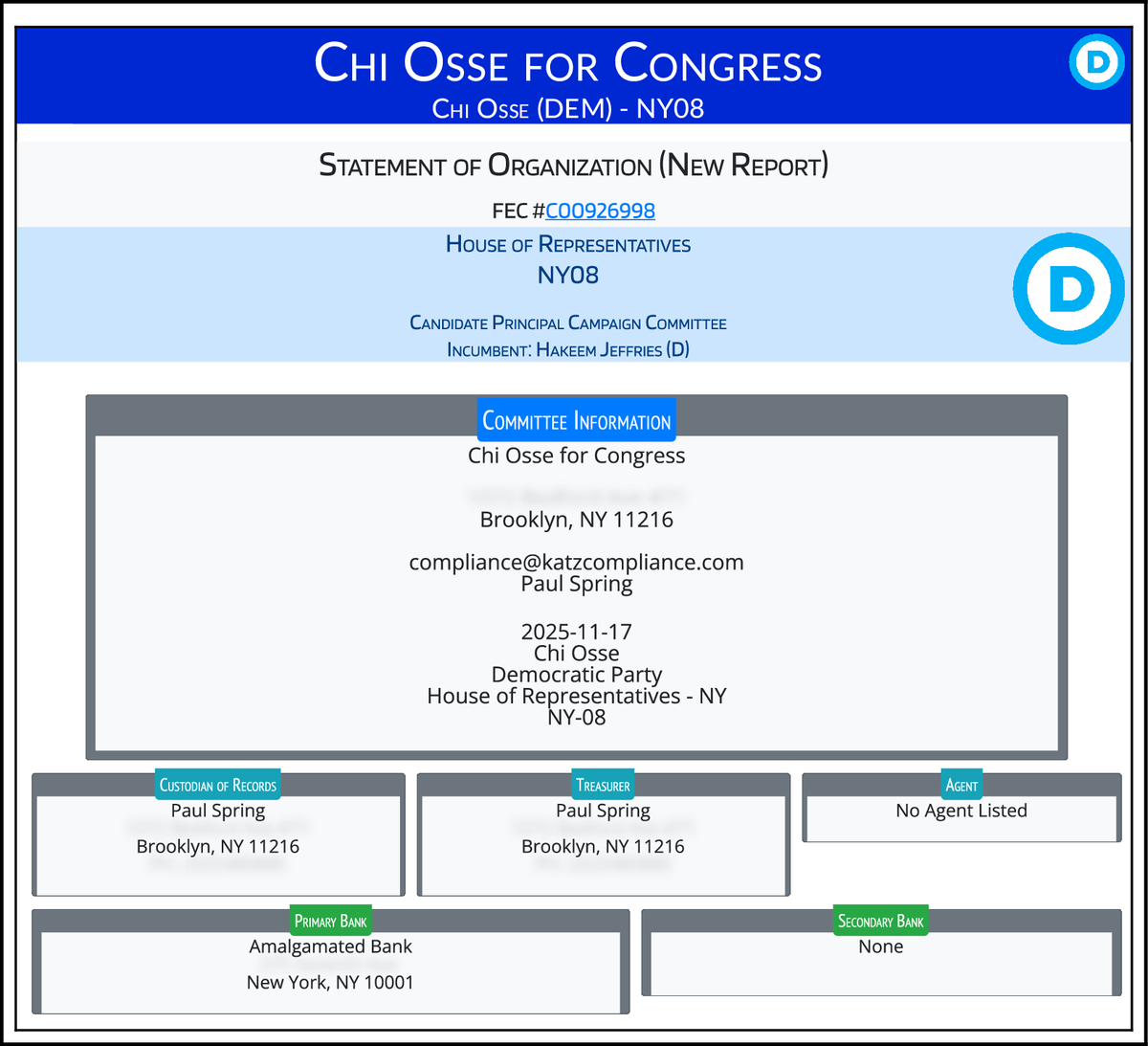 .<a href="/OsseChi/">Chi Ossé</a> has officially launched a primary campaign for Hakeem Jeffries' seat