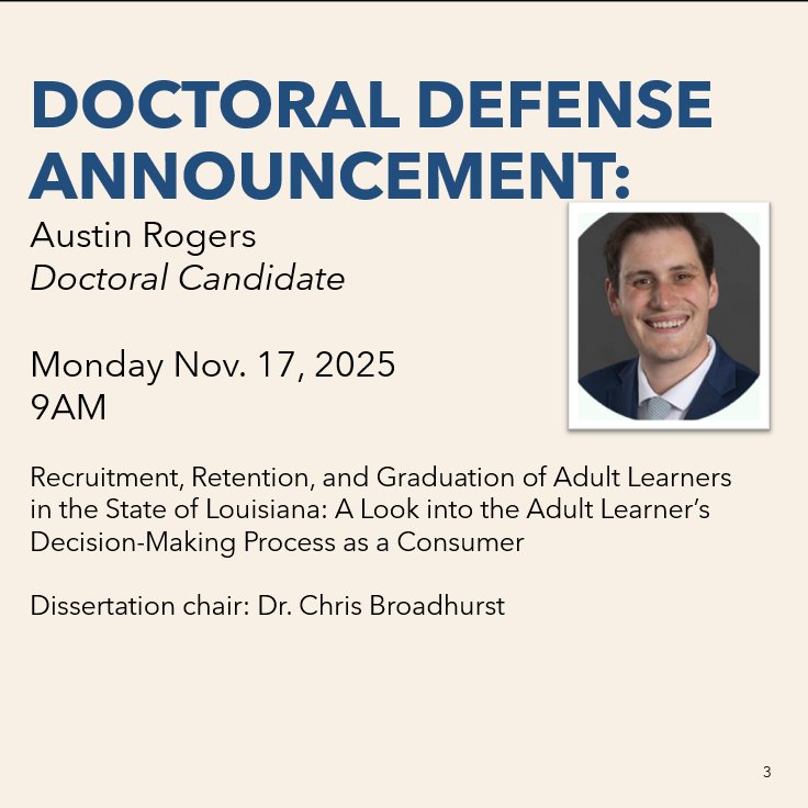 Congratulations to Dr. Austin Rogers for his successufl doctoral defense today! <a href="/oursoutheastern/">Southeastern LA Univ</a> #nolaed #highered <a href="/GradSchoolNola/">Grad School - UNO</a> <a href="/UNOCOLAEHD/">UNO COLAEHD</a>