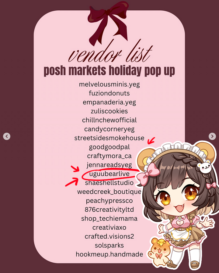 This Saturday I'll be vending at Posh Markets Holiday Pop-Up at the Alberta Aviation Museum from 12pm-7pm! ❄️☃️ I'll have my prints, keychains, stickers and maybe some extra goodies! 😊