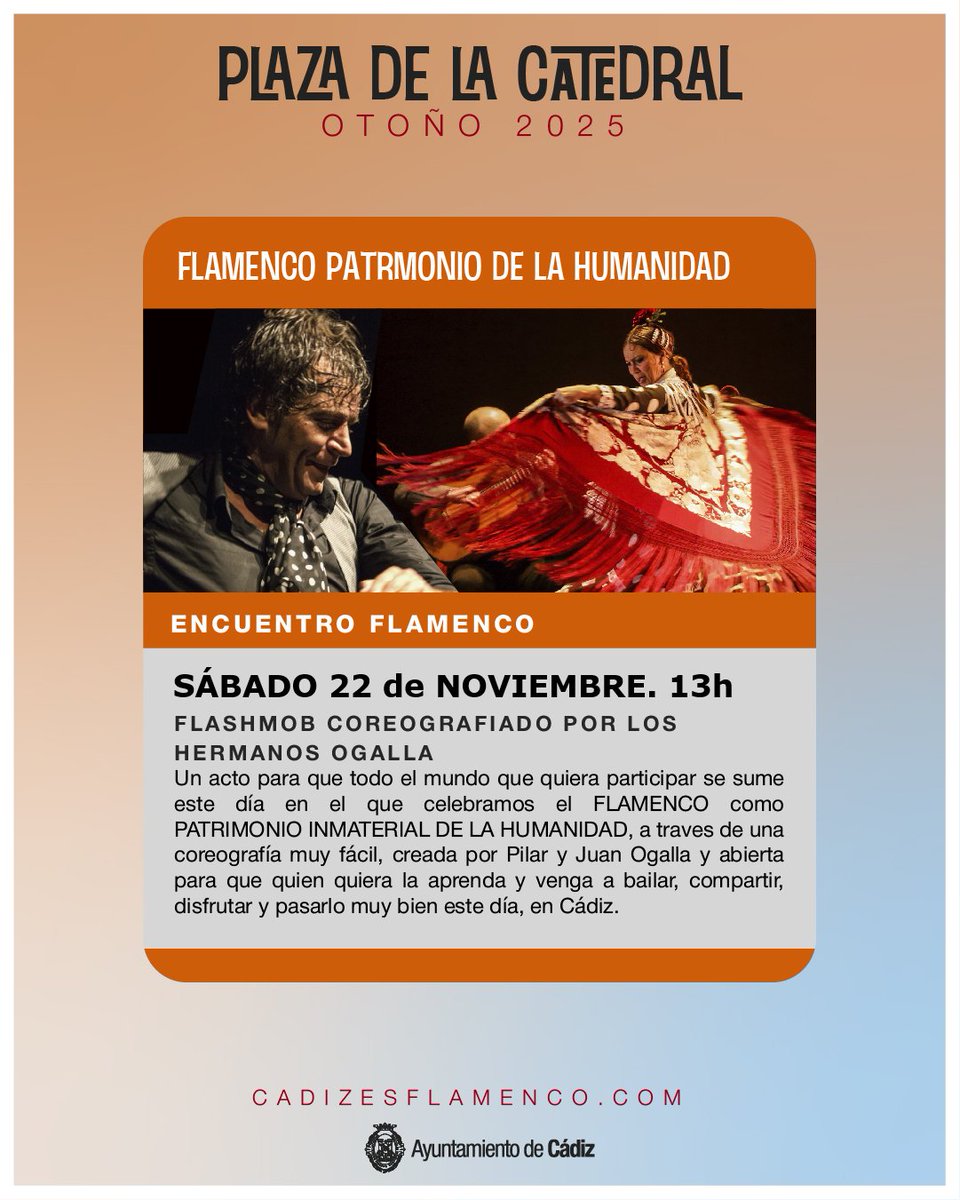 FlamencoCadiz's tweet image. Hacemos el #FLASHMOB este SÁBADO 22!!
Con los Hermanos Ogalla.... 
En #Cadiz se celebra el #flamenco bailando..
Te esperamos 🙃!!
Coreografía en: cadizesflamenco.com
youtube.com/watch?v=NSgXJt…
@VisitCadiz @Cadiz_es @CadizTurismo