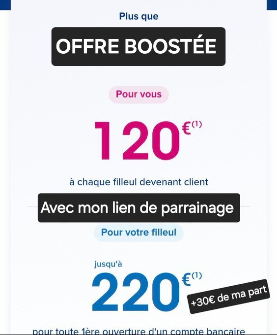 Julesroux22's tweet image. Yoyoo, si 250€ intéresse quelqu&apos;un, code parrainage.

Lien à utiliser : bour.so/p/Qo3pqbTGuC2

Code parrainage : MASA4457

Jusqu&apos;au 21 Novembre seulement.

#boursobank #boursorama..
.
.