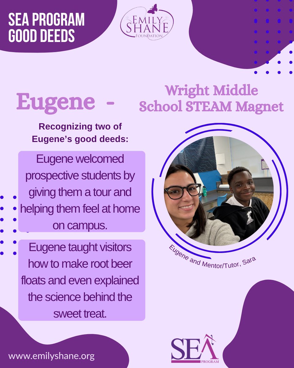 esfgooddeeds's tweet photo. Celebrating Good Deeds happening within our SEA Program! Today, we're excited to highlight Eugene, an eighth grader attending Wright Middle School STEAM, for his acts of kindness. Join us in “Passing it Forward” - ESF’s motto. Let’s spread kindness in the world! 🌟🦋
 #GoodDeeds https://t.co/XQd2fqEO44