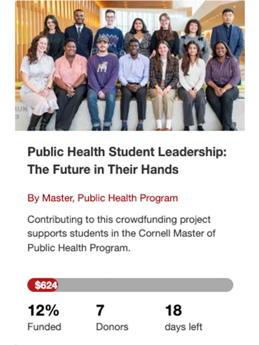 There are twelve student crowdfunding projects that are between 10-20% of their goals and could use your help! Any amount of support you can give would help these groups immensely. crowdfunding.cornell.edu