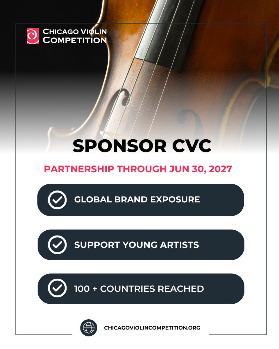 CVC_ViolinComp's tweet photo. 🌟 Sponsor the Chicago Violin Competition! 🌟
Support young violinists &amp; showcase your brand on a global stage. 🎻✨
Learn more at https://t.co/V5vOqCvmBl  join us today!
#CVC2026 #ChicagoViolinCompetition #SupportTheArts #YoungArtists #MusicSponsorship #ClassicalMusic https://t.co/QOpCbG4ZFZ