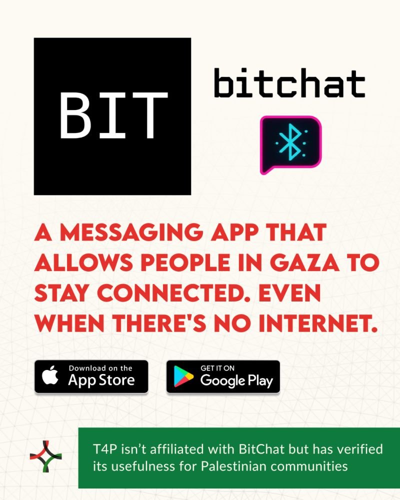 WarFrontIntel's tweet image. 🚨 MUST-SHARE TOOL FOR GAZA! 🚨

Internet blackout?

BitChat lets people in Gaza stay connected - no WiFi, no problem.

Just Bluetooth, totally peer-to-peer.

NO INTERNET/DATA CONNECTION NEEDED.

If you care about keeping families, friends, and emergency teams in touch, SPREAD…