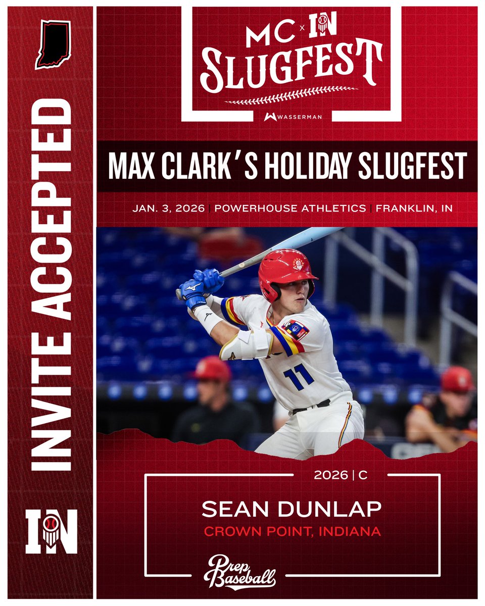 𝐌𝐚𝐱 𝐂𝐥𝐚𝐫𝐤’𝐬 𝐇𝐨𝐥𝐢𝐝𝐚𝐲 𝐒𝐥𝐮𝐠𝐟𝐞𝐬𝐭

‘26 C <a href="/Seandunlap28/">Sean Dunlap</a> is #𝙇𝙤𝙘𝙠𝙚𝙙𝙄𝙣 for the #MCSlugfest26 on January 3rd🌟

- #1 player in IN, #20 in the 🇺🇸
- 2x PB All-American
- #PBFG24 alum
- <a href="/Vol_Baseball/">Tennessee Baseball</a> recruit🍊

<a href="/maxxclarkk13/">Max Clark</a> | <a href="/CTrinkle23/">Cooper Trinkle</a> | <a href="/PHAthletics00/">Powerhouse Athletics</a>