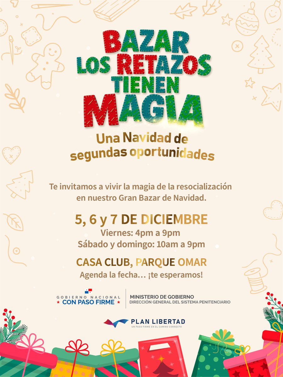 🎄 ¡Te esperamos! Con tu apoyo en este Bazar Navideño estás ayudando a la transformación del sistema penitenciario.

Tu presencia suma y cada compra hace posible la resocialización. 🧵✨️