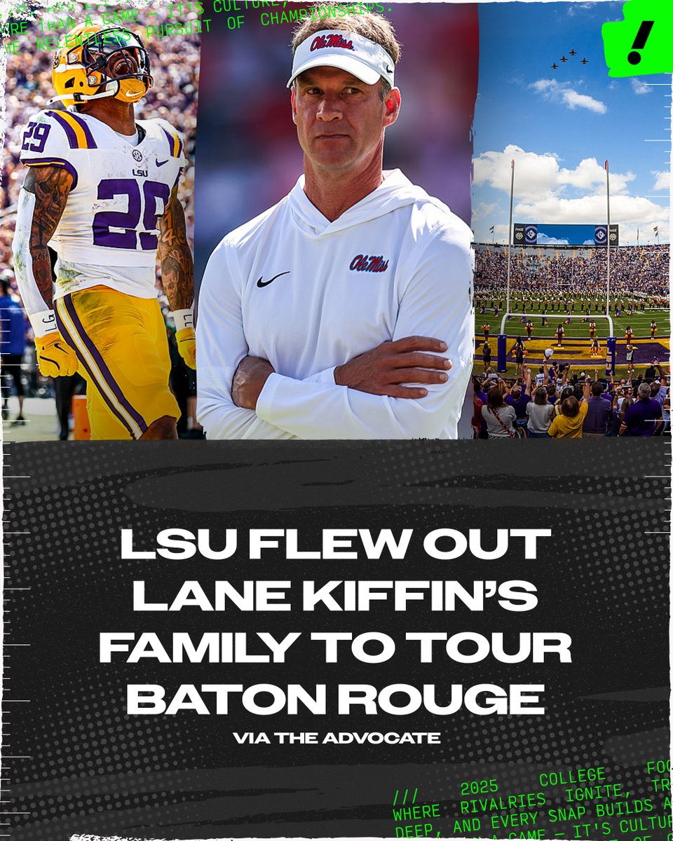 YahooSports's tweet image. LSU arranged for a private plane to pick up several of Lane Kiffin’s family members to fly to Baton Rouge and tour the city on Monday 👀