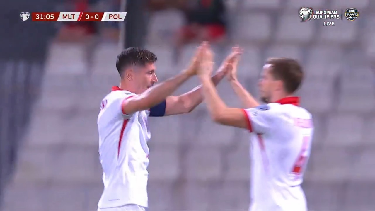 Lewandowski rises up for Poland 🇵🇱He heads this one in to take the lead 💥