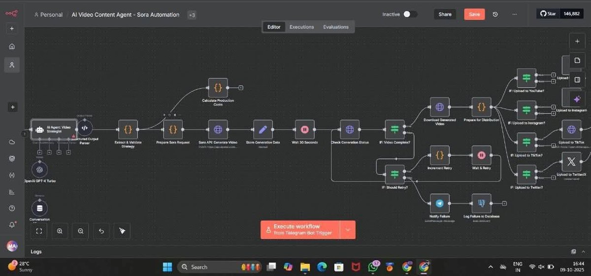 shahidautomates's tweet image. An AI Video Agent that turns one idea → into a full Sora video → auto-posted on YouTube, IG, TikTok &amp;amp; X… all with zero editing.

Powered by Sora + n8n, it scripts, generates, uploads &amp;amp; tracks analytics — fully automated.

Comment “SORA” to get access.
#sora2code #sora #n8n