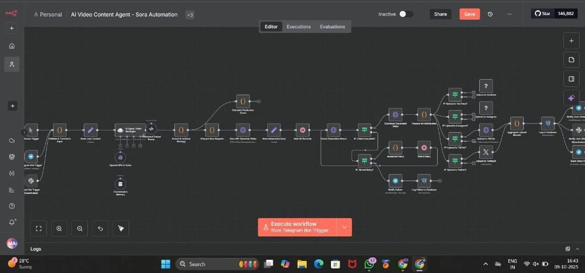 shahidautomates's tweet image. An AI Video Agent that turns one idea → into a full Sora video → auto-posted on YouTube, IG, TikTok &amp;amp; X… all with zero editing.

Powered by Sora + n8n, it scripts, generates, uploads &amp;amp; tracks analytics — fully automated.

Comment “SORA” to get access.
#sora2code #sora #n8n