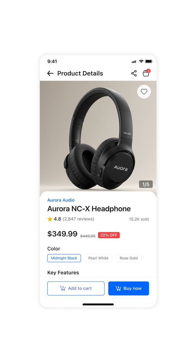 TechMaverick88's tweet image. Image takes 60% of screen, products sell visually first.

Rating, review count, social proof all in one line = trust at a glance.

Discount badge is red for urgency. &quot;Buy now&quot; is solid, &quot;Add to cart&quot; is outlined, hierarchy matches intent. Every element has a job.

#Buildinpublic