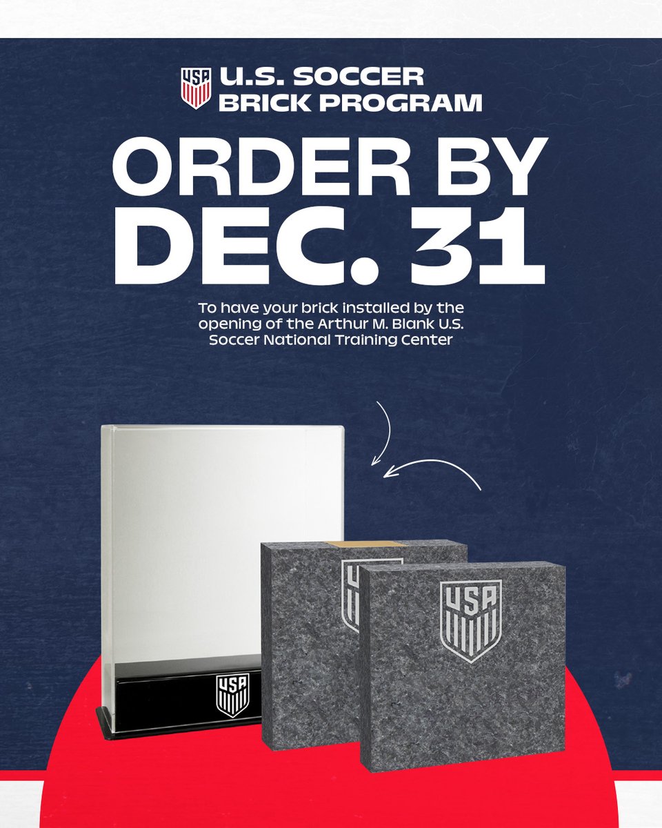 ussoccer's tweet image. There&apos;s just over one month left to leave your mark at the new Arthur M. Blank U.S. Soccer National Training Center before it opens this spring! When you purchase a personalized brick, you’re helping build the future of our sport while leaving your legacy.

Visit…