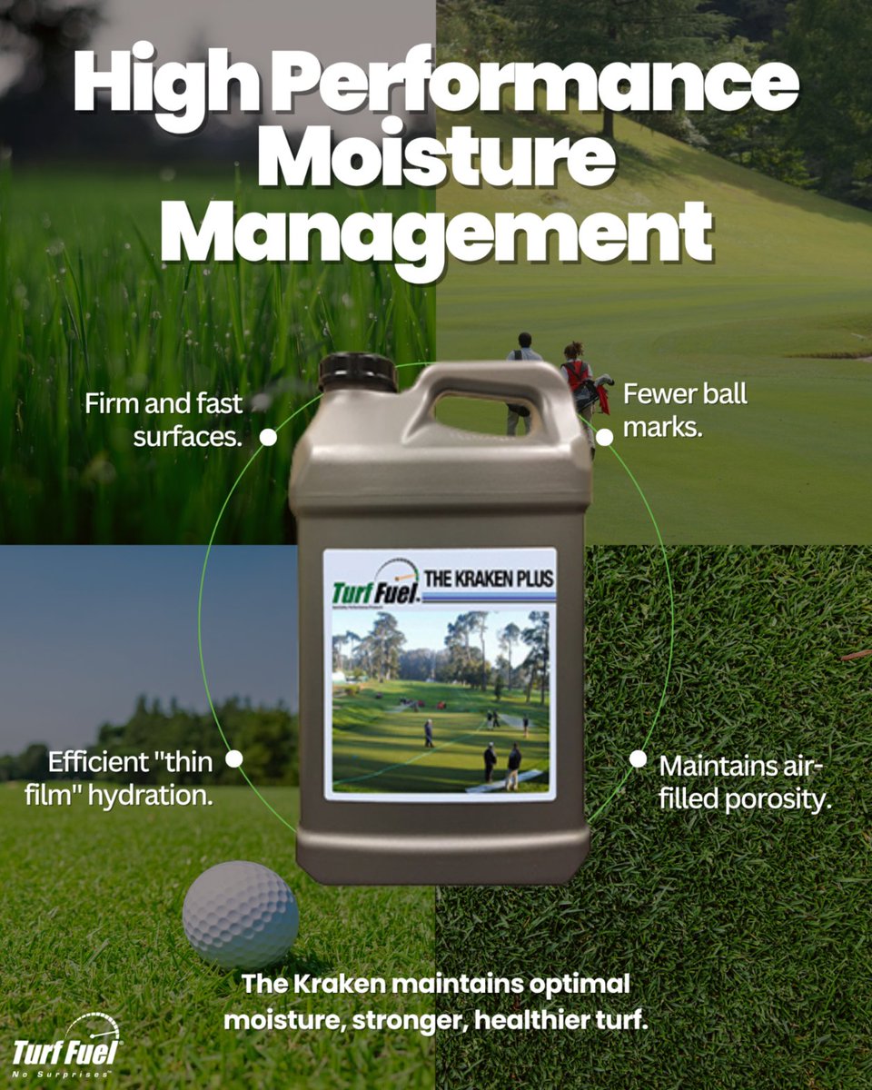 Looking for firm and fast with fewer ball marks?💧The Kraken performance surfactant delivers a drier surface with uniform moisture underneath.
 
Tap the link to master hydration and playability. #TurfManagement #WaterSmart spklr.io/6010BzVRA