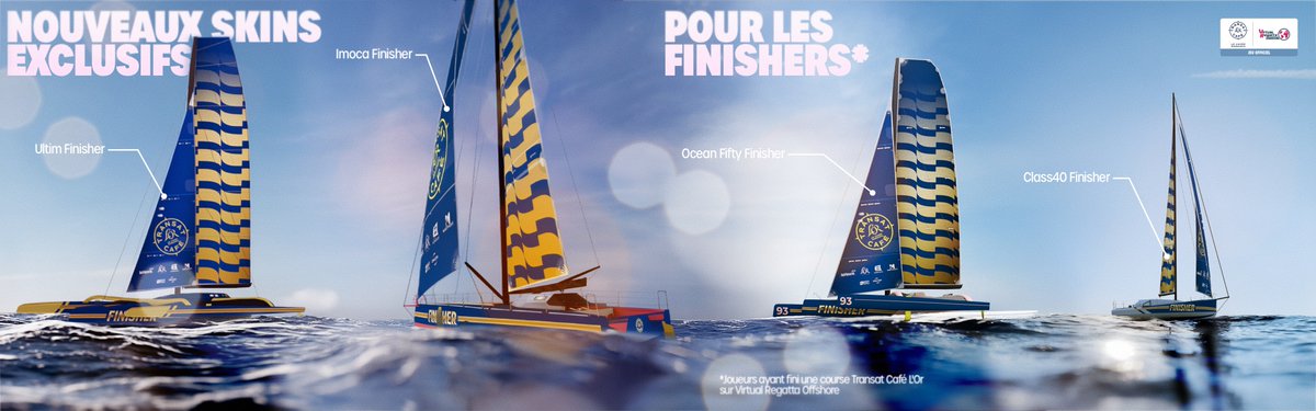 ✨🎁  SKINS FINISHER — <a href="/TransatCafeLOR/">TRANSAT CAFÉ L’OR</a> 

Un nouvel incontournable arrive dans votre collection ⛵

Les skins Finisher seront remis à tous les eSkippers qui couperont la ligne 🏁

Distribution après la clôture finale.

Toujours en mer ? Gardez le cap 💪