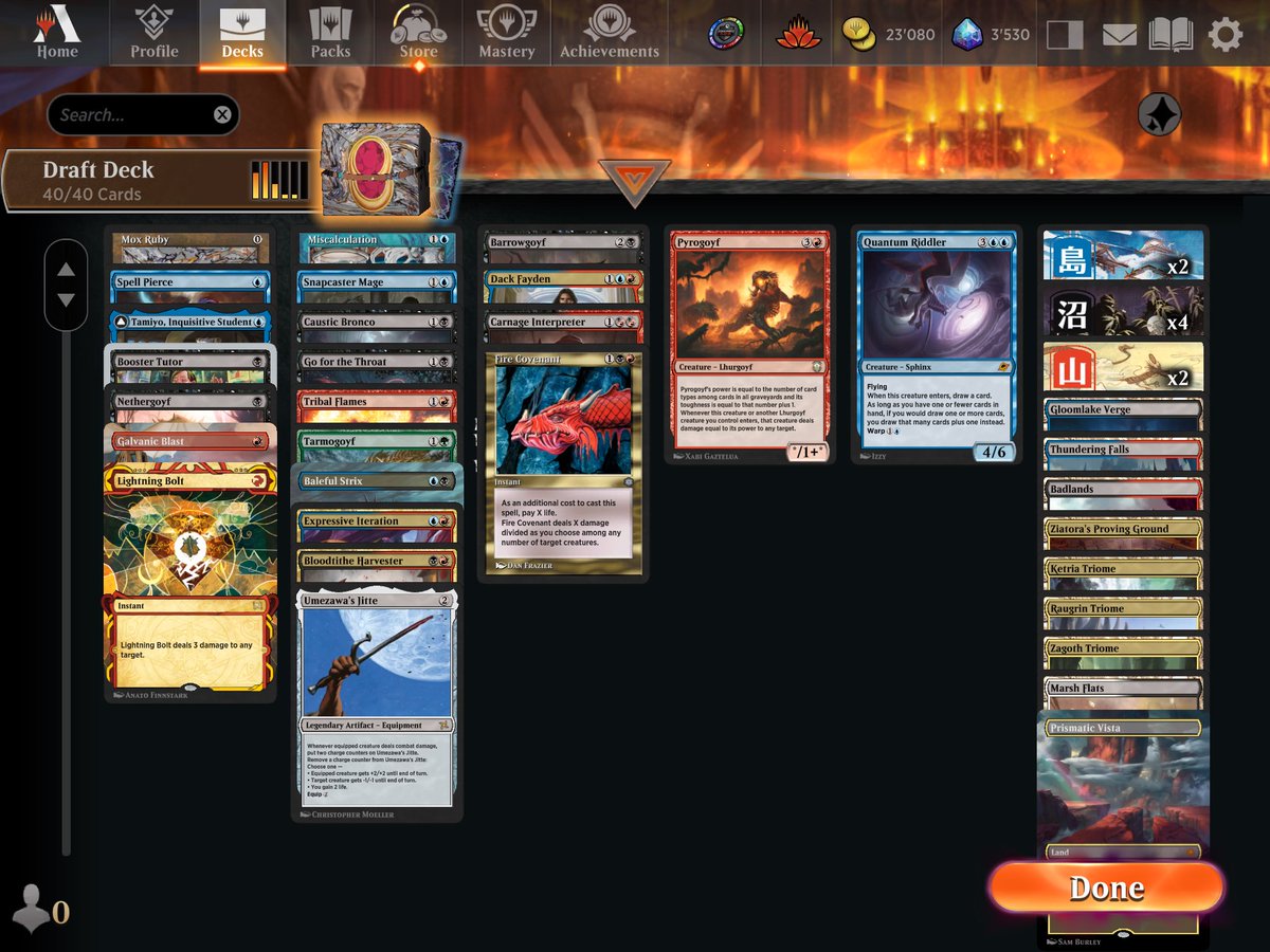 bookpanther's tweet photo. Finishing in style(7-1)my last #PoweredCube draft with a nice Grixis Goyf deck. Pyrogoyf ruled the house.
@fireshoes https://t.co/yxe4ihv6UE