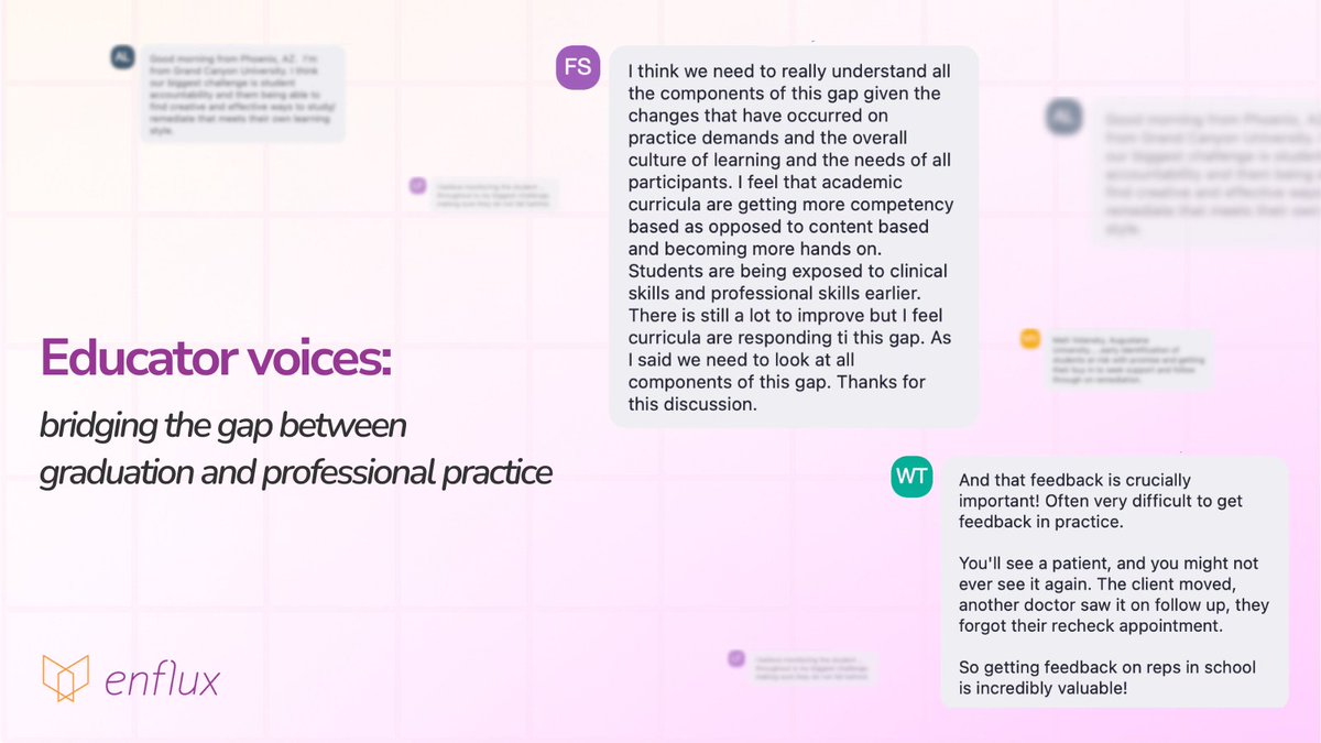 EnfluxEDU's tweet image. Bridging the gap from graduation to practice demands systemic solutions.
🔹 Competency-based curricula
🔹 Responsiveness to evolving practice needs
🔹 Continuous feedback

❓What barriers—or opportunities—most shape readiness for practice?

#HigherEd #LearningAnalytics