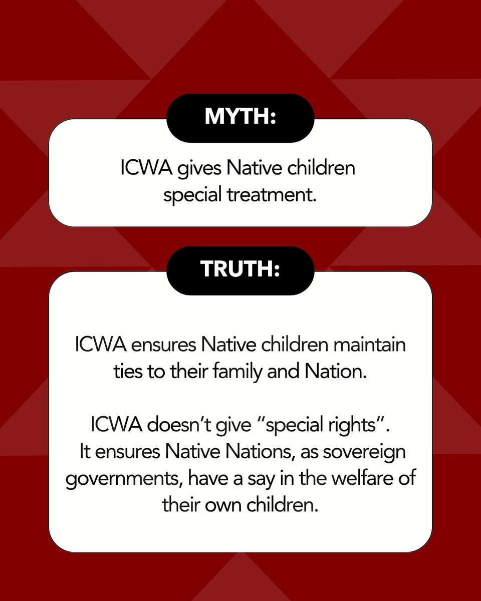 IndianAffairs's tweet photo. ICWA isn’t about “special treatment.” It’s about protecting Native children, families, and Nations. 💛
Swipe to see the myths vs. facts.
📣 Share this to educate others about ICWA. https://t.co/ON4jLl6cuo
#ProtectICWA #ChildrenBack https://t.co/kpyTAw5WRT