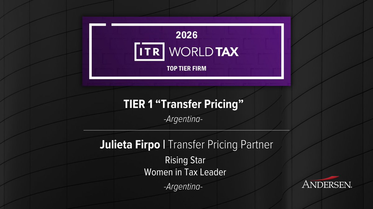 Andersen_AR's tweet image. Nuevamente clasificada como TIER 1 en Precios de Transferencia por ITR World Tax Guide 2026.

Este reconocimiento reafirma la solidez técnica de nuestro equipo y el liderazgo que venimos consolidando en una práctica clave para nuestros clientes.
#ITRWorldTax #TransferPricing