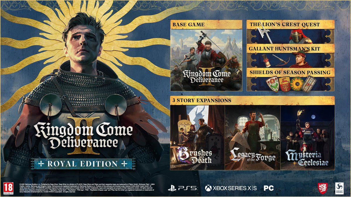 PLAION_ES's tweet image. ¡Ya está aquí Kingdom Come Deliverance II Royal Edition! 🐥❤️

Disfruta de #KCD2 con las tres expansiones de la historia, misiones adicionales y objetos exclusivos del juego, todo en un pack definitivo.