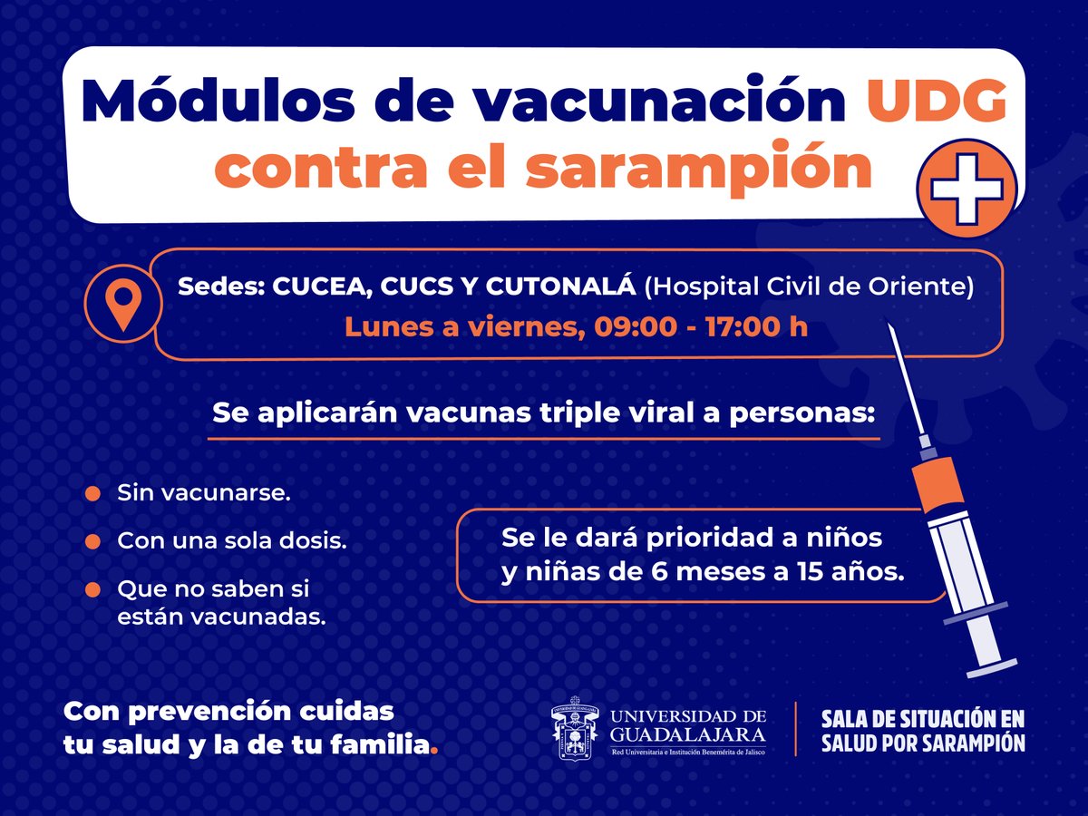 udg_oficial's tweet image. Vacunarte es la mejor forma de protegerte del #Sarampión. 💉 

Te compartimos todo lo que necesitas saber sobre la vacunación en nuestros módulos.

Cuida tu salud y la de tu familia.