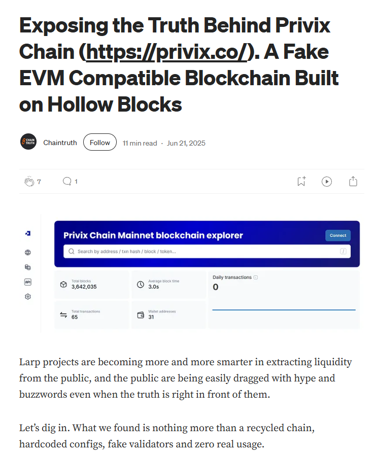 naexus's tweet image. A must read for $PRIVIX holders.

Oh my, oh my…

Wild how much hate I got when I originally asked questions.

People were so emotionally attached that even basic due-diligence triggered them.

When I “exposed” the patterns I noticed, I got over 100 DMs from random accounts…