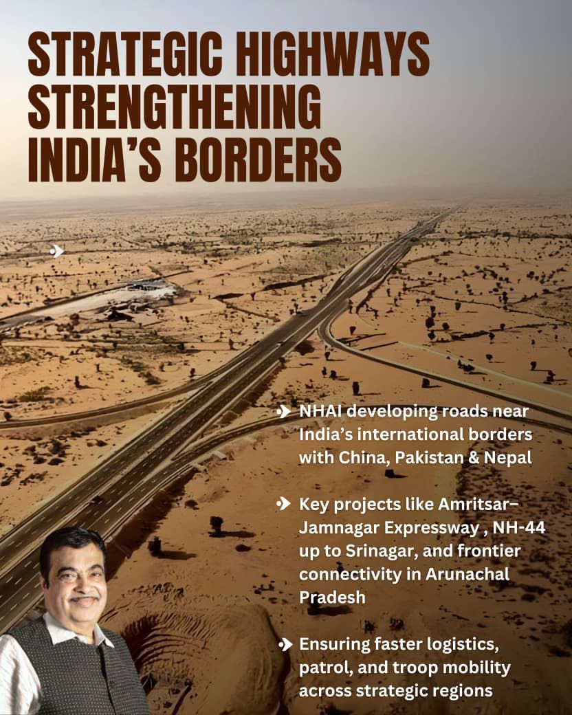 Border infrastructure is a pillar of national strength and <a href="/nitin_gadkari/">Nitin Gadkari</a>’s work is ensuring India’s highways become strategic assets in every sense.