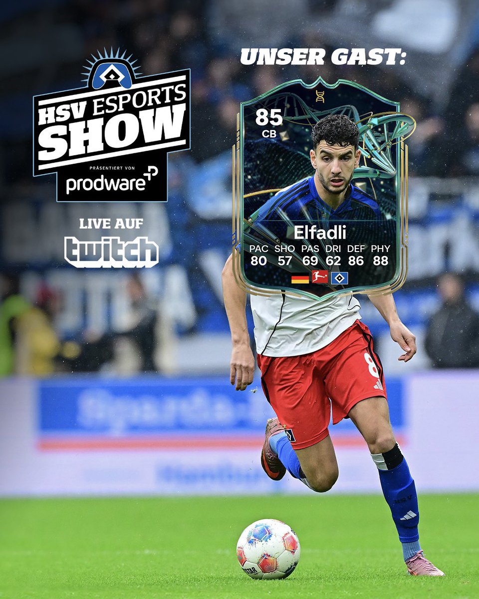 🚨 Morgen, 16.45 Uhr: HSV eSports-Show mit Daniel #Elfadli präsentiert von <a href="/ProdwareDE/">Prodware Deutschland</a>! 🔷 Schaltet live auf Twitch ein, stellt Fadli eure Fragen und fordert ihn in #FC26 heraus - morgen im Live-Chat mit PSN-ID bewerben!🤝🏼👀

#HSVeSports #eRothosen #nurderHSV