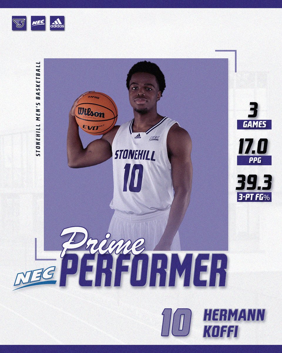 StonehillMBB's tweet image. 𝓟𝓻𝓲𝓶𝓮 𝓟𝓮𝓻𝓯𝓸𝓻𝓶𝓮𝓻

Shooting nearly 40% from 3-pt distance against URI, Fairfield and Loyola (MD) nets Koffi his second straight NEC accolades 

#GoHill | #NECMBB