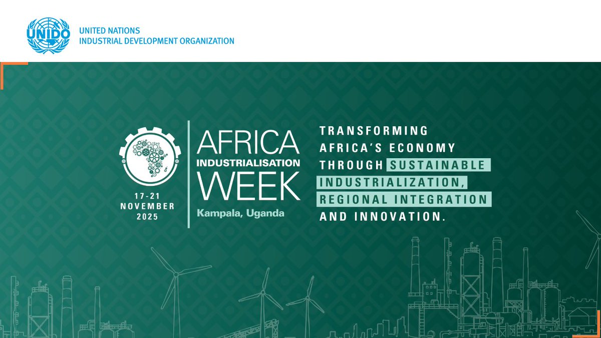 UNIDO's tweet photo. 🌍#Africa Industrialization Week 2025!
From #IDDAIII to #IDDAIV, #AIW2025 drives industrial transformation, regional integration & #innovation. #UNIDO partners with African leaders, #women & youth innovators to shape a sustainable, integrated future.
👉https://t.co/HW2MwsY4jV https://t.co/UlGS91x0cl
