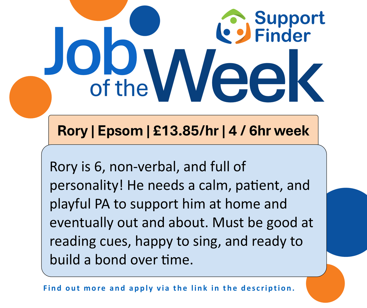 Support_Finder's tweet image. Job of the Week: Rory is looking for a PA to assist him. You can apply through Support Finder.
Direct job link: supportfinder.org.uk/listings/emplo…
#SupportWorker #FindAJob #CareJobs #SurreyJobs #IndependentLiving #WorkInCare
