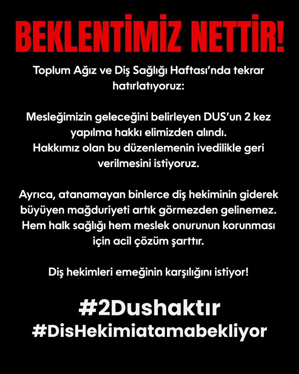 dişhekimleri emeğinin karşılığını bekliyor.
#2Dushaktır
#DisHekimiatamabekliyor