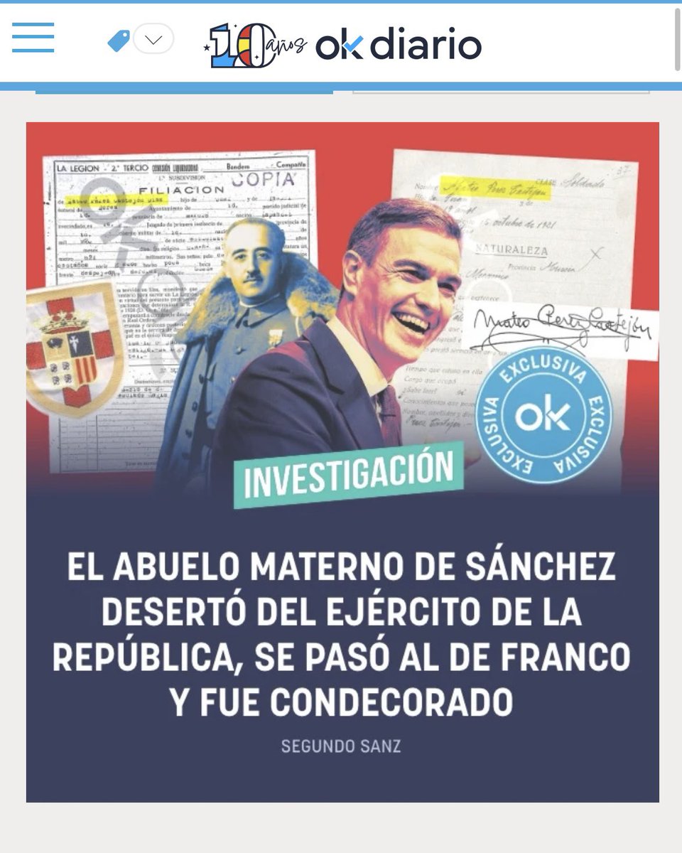 EdurneUriarte's tweet photo. Sánchez lleva años llamando franquista a la derecha 

Mientras oculta a su abuelo franquista y condecorado por Franco 

Otro socialista de ilustre pasado franquista que llama franquistas a los demás https://t.co/DKEs3BvF6g