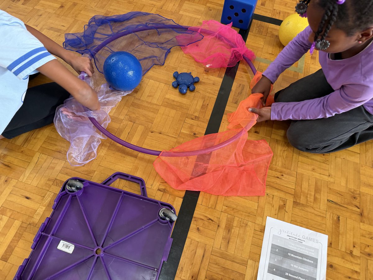 AlexSimes8's tweet photo. Students are having a blast playing the Gratitude Games from @OPENPhysEd ! Students are fully engaged as they build community, express gratitude, and stay active. #gratitudewreath @ChristenberryCS https://t.co/OfhyTAGhIX