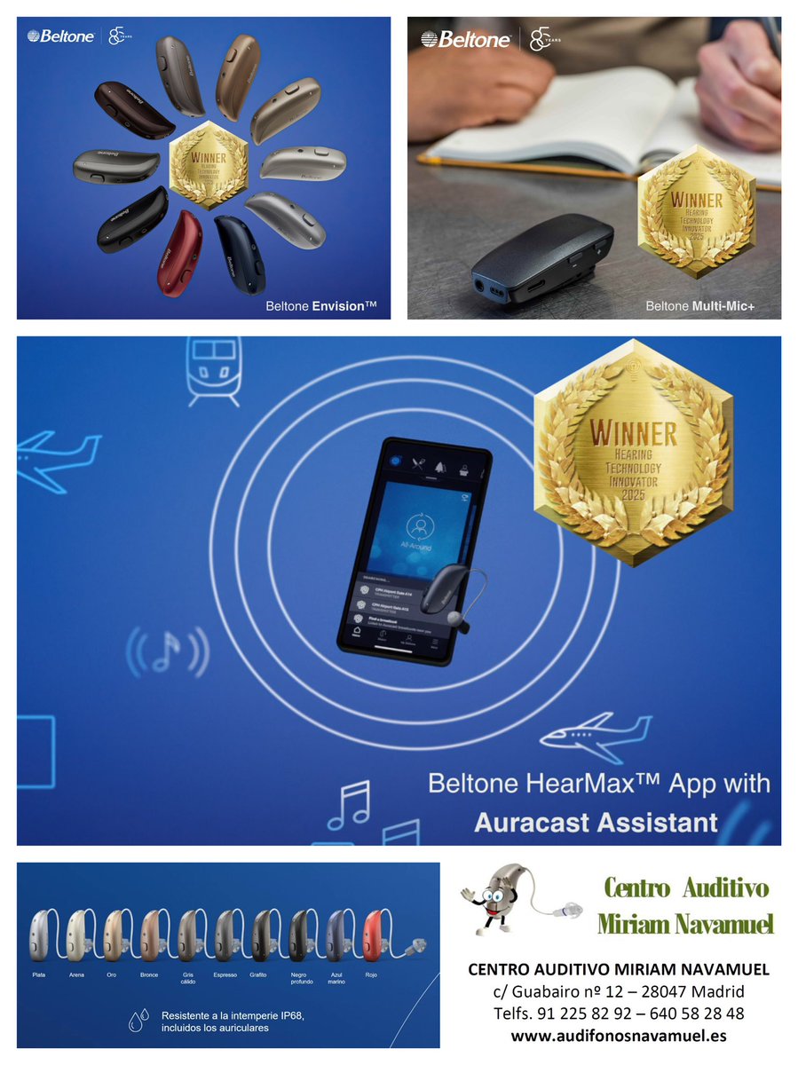 AudicioNavamueL's tweet photo. Los audífonos🦻🏼Beltone Envision, su sistema pionero de tecnología Auracast 🛜 con la app móvil 📱 Beltone Hear Max y el micrófono Beltone Multi Mic+ han sido galardonados con el Winner Hearing Technology Innovator 2025 🥇🌟🏆, ¿quieres probarlos? Los tenemos!
🦻🏻#AudifonosNavamuel https://t.co/Cbkur3GmL3