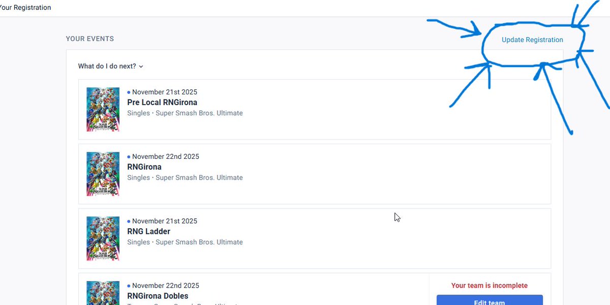 Estamos con 45 Entrants, nos gustaría llegar a 50 para recibir un bonus en el premio de singles!
Para eso hemos añadido para el mismo Sábado a las 18h, un evento de Dobles!
Recordar que si ya estáis apuntados a otro evento, al apuntaros a dobles teneis que ir a "update reg." !