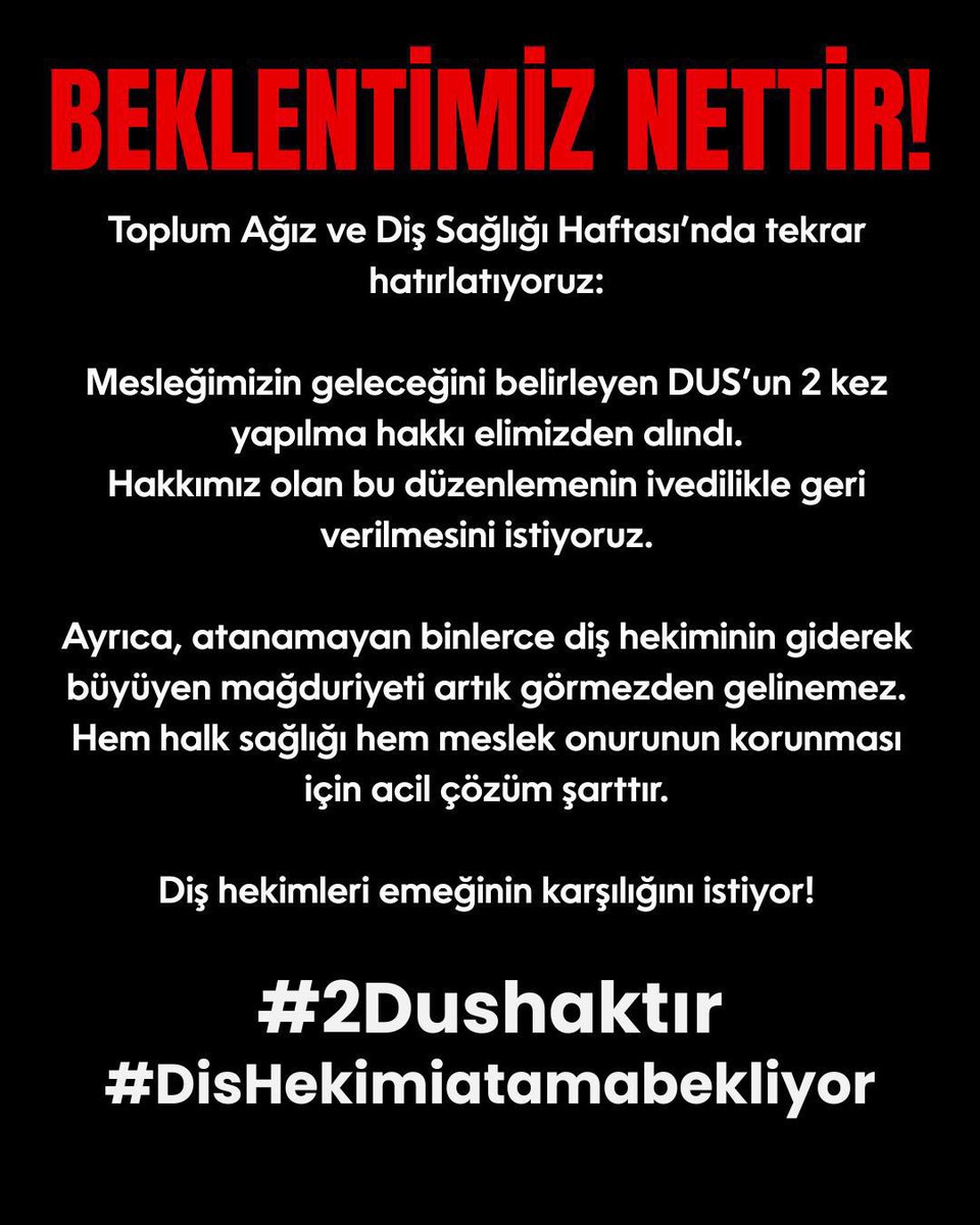 #2Dushaktır
#DisHekimiatamabekliyor

<a href="/saglikbakanligi/">T.C. Sağlık Bakanlığı</a>
<a href="/drmemisoglu/">Prof. Dr. Kemal Memişoğlu</a>
<a href="/profokumus_/">Prof. Dr. Nurullah Okumuş</a>