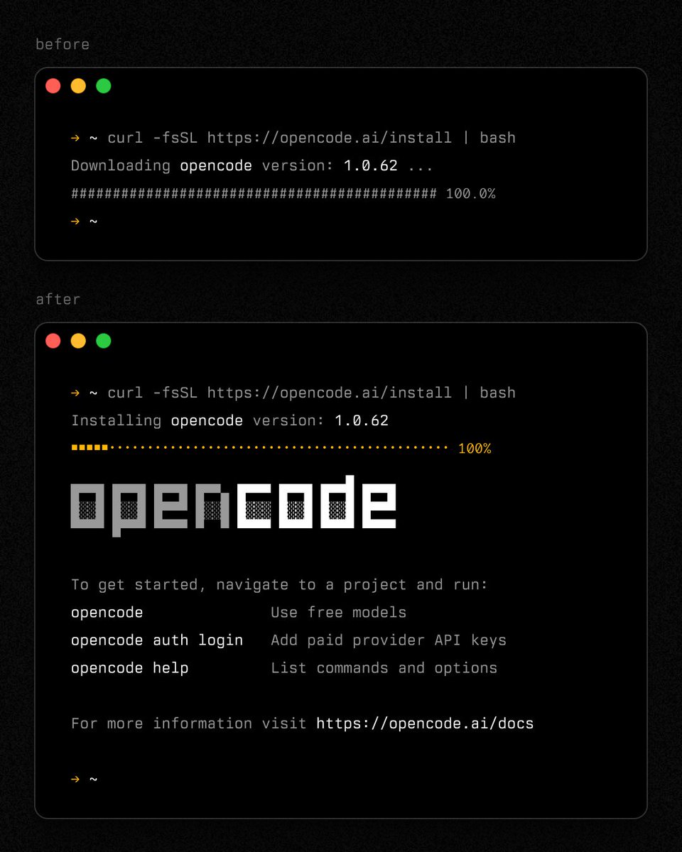 iamdavidhill's tweet image. exploring ways to improve cli onboarding  

⦿ call out the free model option
⦿ show useful commands
⦿ help and docs info
⦿ tiny detail tweaks
⦿ splash branding