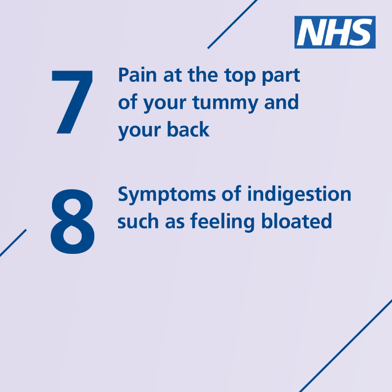 NHSuk's tweet photo. Symptoms of pancreatic cancer are common and can be caused by lots of things.  

It’s important to be checked by a GP if things don’t feel normal for you. If your symptoms are caused by cancer, finding it earlier may make it easier to treat.