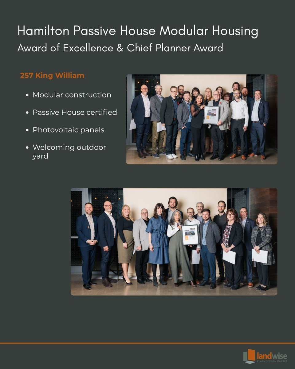 landwise_team's tweet image. Landwise is honoured to be part of three award-winning projects recognized at the 2025 Hamilton Urban Design &amp;amp; Architecture Awards.

For more details visit: hamilton.ca/city-council/a…
#wearelandwise #plansmart #designsmart