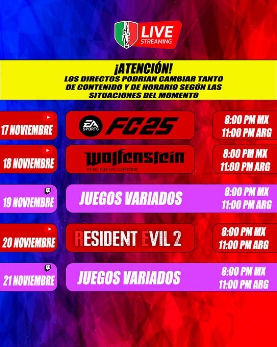 Mis Cracks!!!! Este es el cronograma de Directos para esta semana, ojalá me puedan acompañar en los directos 👍🏻.